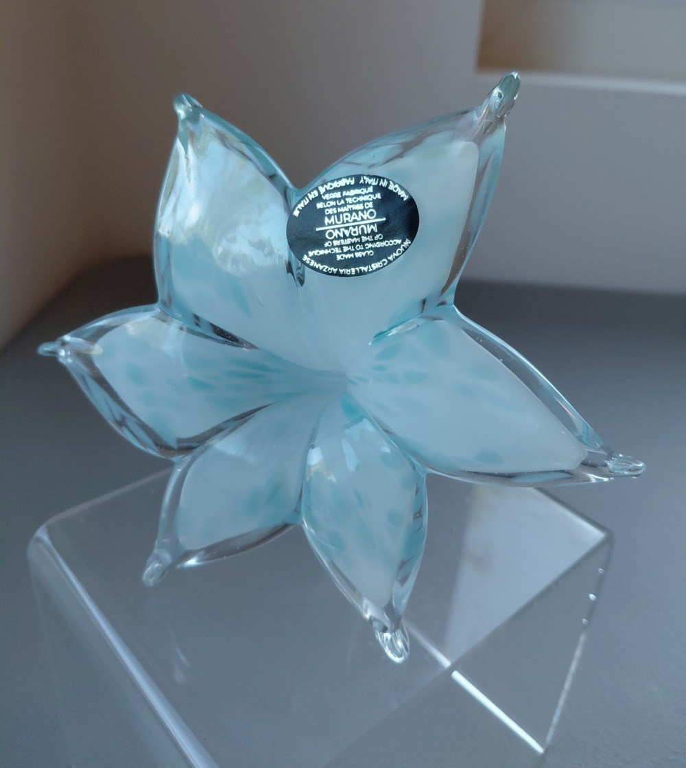 Genuine Italian Flower Blown Glass Murano Powder Blue Open Center Stem NEW